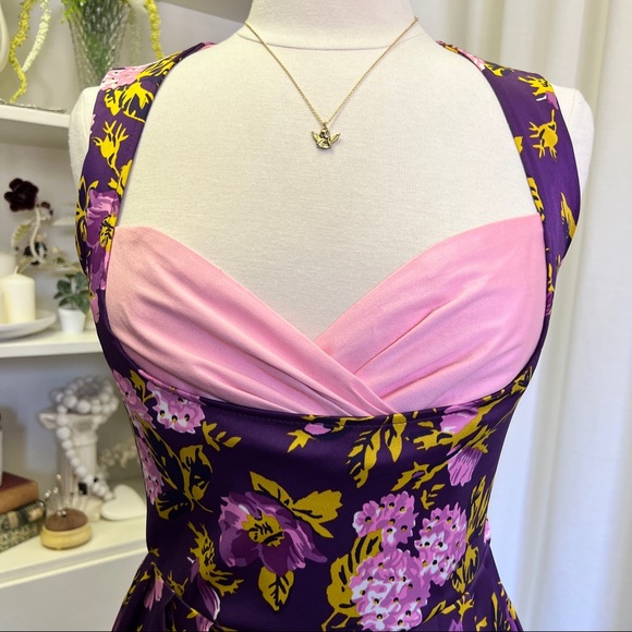 Laura Byrnes Grace Pink and Purple Floral 50s Style Dress - Picture 2 of 16